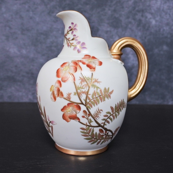 Antique Victorian Royal Worcester Floral Porcelain Pitcher Jug